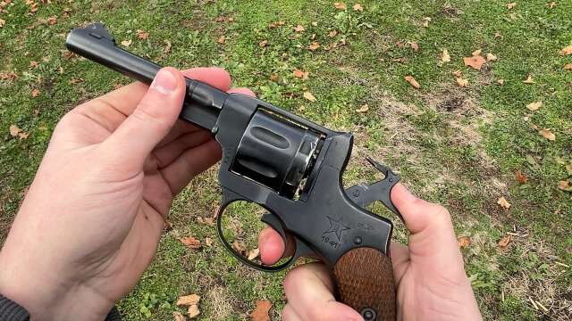 Soviet 1895 Nagant revolver POV firing