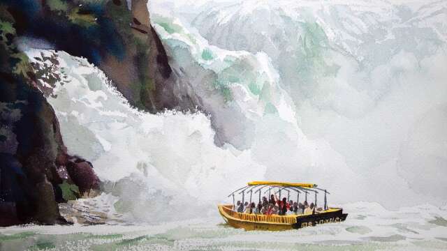 Watercolor painting the Rhine Falls