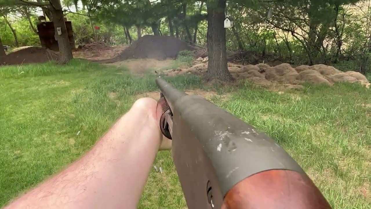 Ithaca 37 Riot Shotgun POV firing