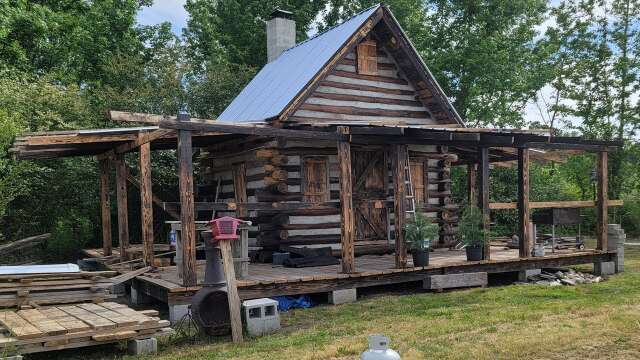 Off-grid tiny cabin building a log outhouse update #34