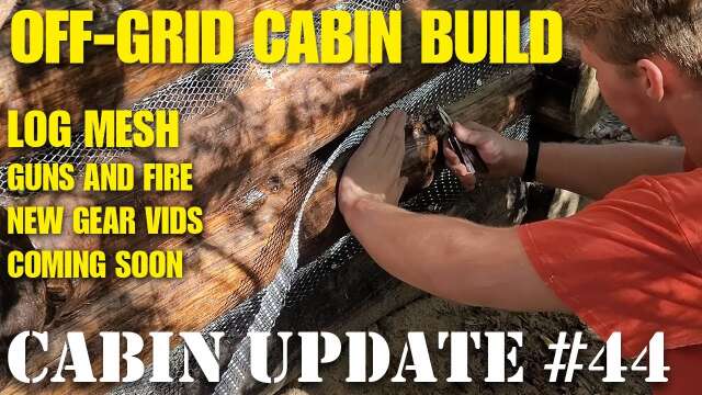 Mesh between the logs on off-grid tiny cabin takes work! | Update #44