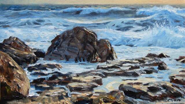 Painting a rocky seashore