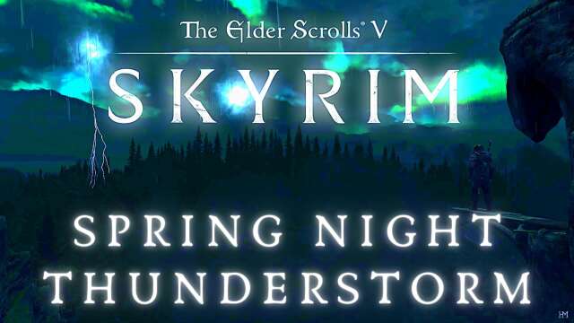 Skyrim 4K Music & Ambience | Spring Night Thunderstorm | Elder Scrolls Ambient Music [1 Hr]
