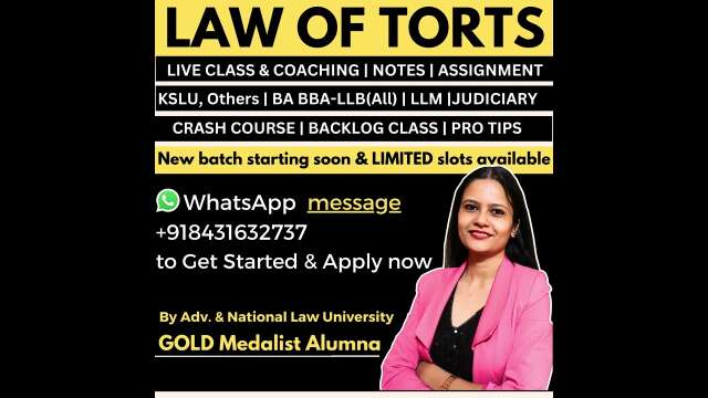 LAW OF TORTS online live coaching class for LL.B. students KSLU KLE all other Universities | KSLU