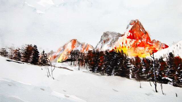 Watercolor with cheap paints - Arteza 60 paint set - Red Mountains