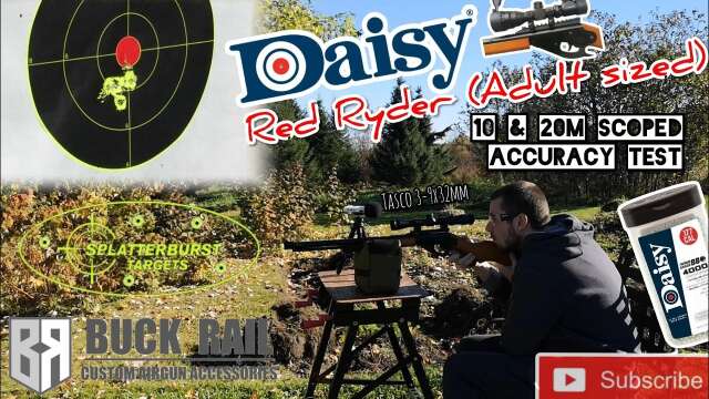 Scoped Red Ryder (Adult sized) // 10m & 20m accuracy test w/ Daisy Zinc Plated BBs & Tasco 3-9x32mm