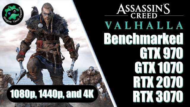 Assassin's Creed Valhalla — GTX 970 vs 1070 vs RTX 2070 vs 3070 — @ 1080p / 1440p / 4K — Benchmark