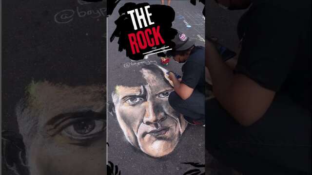 The Rock on The Street! Realistic Portrait Street Painting #streetart